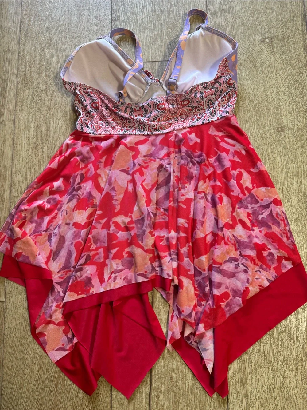 Two-Piece Swimdress with Boyshorts‎ in Red, Pink & Lavender